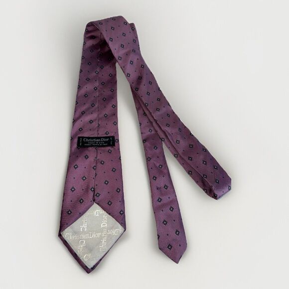 Christian Dior Purple Italian Silk Tie Geometric Mid Century Pattern Vintage - Picture 14 of 16